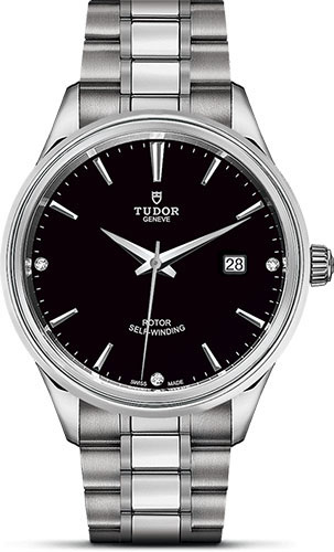 Tudor Style Watch - 41 mm Steel Case - Double Bezel - Black Diamond Dial - Bracelet