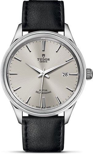 Tudor Style Watch - 41 mm Steel Case - Double Bezel - Silver Dial - Leather Strap