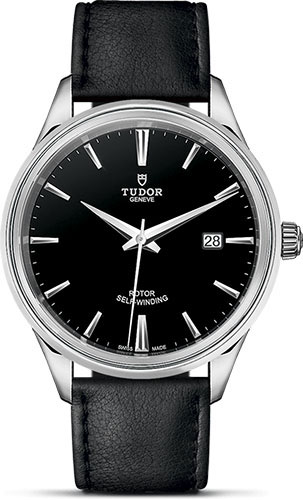 Tudor Style Watch - 41 mm Steel Case - Double Bezel - Black Dial - Leather Strap