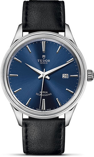 Tudor Style Watch - 41 mm Steel Case - Double Bezel - Blue Dial - Leather Strap