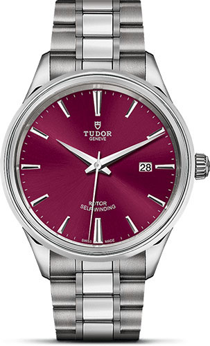 Tudor Style Watch - 41 mm Steel Case - Double Bezel - Burgundy Dial - Bracelet