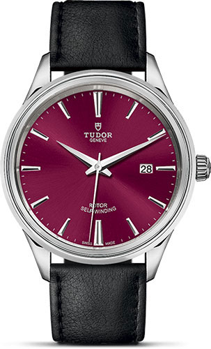 Tudor Style Watch - 41 mm Steel Case - Double Bezel - Burgundy Dial - Leather Strap