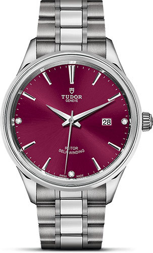 Tudor Style Watch - 41 mm Steel Case - Double Bezel - Burgundy Diamond Dial - Bracelet