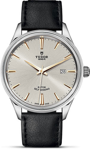 Tudor Style Watch - 41 mm Steel Case - Double Bezel - Gold Dial - Leather Strap