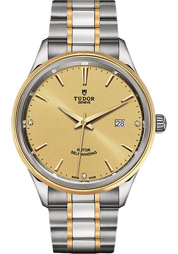 Tudor Style Watch - 41mm Steel and Gold Case - Double Bezel - Champagne Diamond Dial - Bracelet