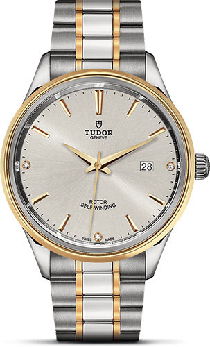 Tudor Style Watch - 41 mm Steel and Gold Case - Double Bezel - Silver Diamond Dial - Bracelet