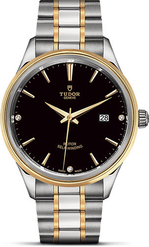 Tudor Style Watch - 41 mm Steel and Gold Case - Double Bezel - Black Diamond Dial - Bracelet