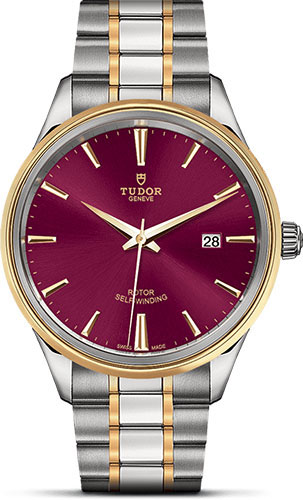 Tudor Style Watch - 41 mm Steel and Gold Case - Double Bezel - Burgundy Dial - Bracelet
