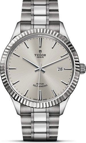 Tudor Style Watch - 41 mm Steel Case - Fluted Bezel - Silver Dial - Bracelet