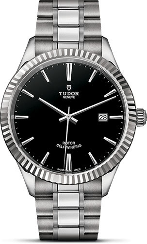 Tudor Style Watch - 41 mm Steel Case - Fluted Bezel - Black Dial - Bracelet