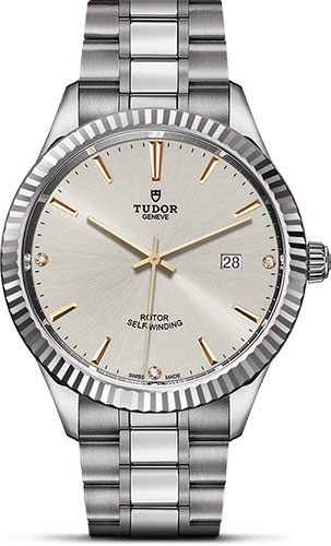 Tudor Style Watch - 41 mm Steel Case - Fluted Bezel - Gold Diamond Dial - Bracelet