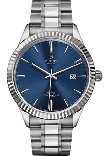 Tudor Style Watch - 41mm Steel Case - Fluted Bezel - Blue Dial - Bracelet