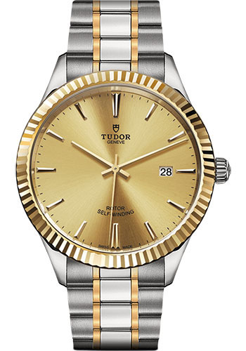 Tudor Style Watch - 41mm Steel and Gold Case - Fluted Bezel - Champagne Dial - Bracelet