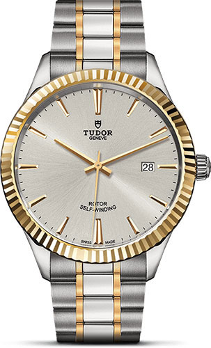 Tudor Style Watch - 41 mm Steel and Gold Case - Fluted Bezel - Silver Dial - Bracelet