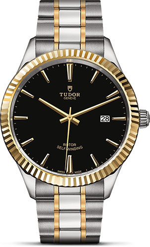 Tudor Style Watch - 41 mm Steel and Gold Case - Fluted Bezel - Black Dial - Bracelet