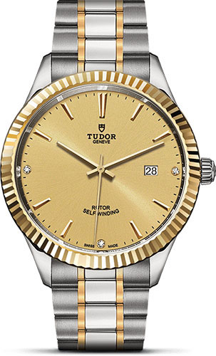 Tudor Style Watch - 41 mm Steel and Gold Case - Fluted Bezel - Champagne Diamond Dial - Bracelet