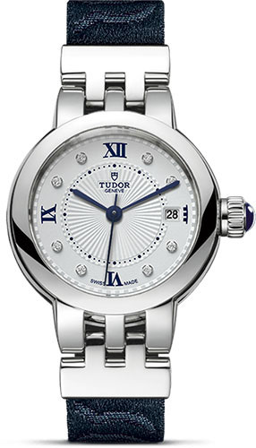 Tudor Clair De Rose Watch - 26 mm - Diamond Dial - Blue And Black Fabric Strap