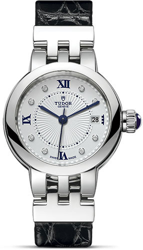 Tudor Clair De Rose Watch - 26 mm - Diamond Dial - Black Leather Strap