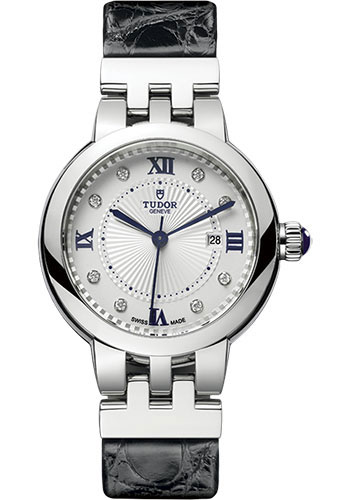 Tudor Clair De Rose Watch - 30mm - Diamond Dial - Black Leather Strap