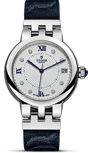 Tudor Clair De Rose Watch - 34 mm - Diamond Dial - Blue Fabric Strap