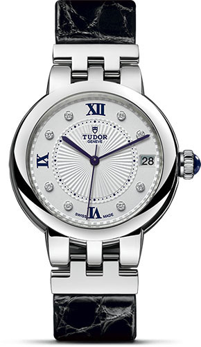 Tudor Clair De Rose Watch - 34 mm - Diamond Dial - Black Leather Strap