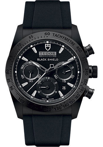 Tudor Fastrider Black Shield Watch - Black Dial - Black Rubber Strap