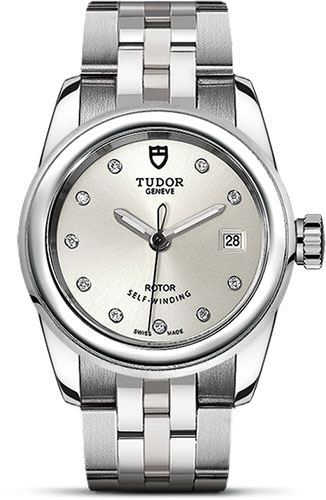 Tudor Glamour Date Watch - 26 mm Steel Case - Silver Diamond Dial
