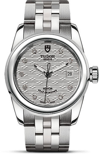 Tudor Glamour Date Watch - 26 mm Steel Case - Silver Jacquard Diamond Dial