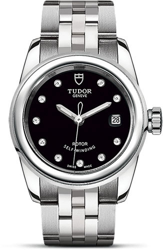 Tudor Glamour Date Watch - 26 mm Steel Case - Black Diamond Dial