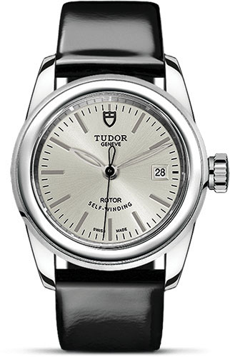 Tudor Glamour Date Watch - 26 mm Steel Case - Silver Dial - Patent Leather Strap