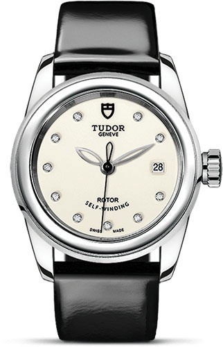 Tudor Glamour Date Watch - 26 mm Steel Case - Diamond Dial - Patent Leather Strap