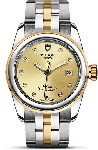 Tudor Glamour Date Watch - 26 mm Steel and Gold Case - Champagne Diamond Dial - Bracelet