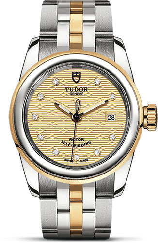 Tudor Glamour Date Watch - 26 mm Steel and Gold Case - Champagne Jacquard Diamond Dial - Bracelet