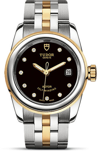 Tudor Glamour Date Watch - 26 mm Steel and Gold Case - Black Diamond Dial - Bracelet