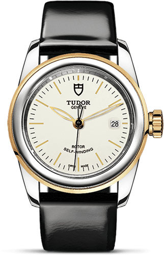 Tudor Glamour Date Watch - 26 mm Steel and Gold Case - Patent Leather Strap