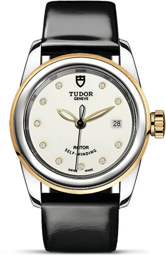 Tudor Glamour Date Watch - 26 mm Steel and Gold Case - Diamond Dial - Patent Leather Strap