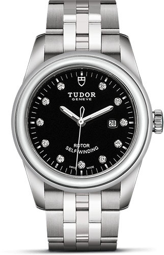 Tudor Glamour Date Watch - 31 mm Steel Case - Black Diamond Dial