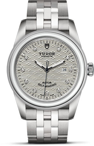 Tudor Glamour Date Watch - 31 mm Steel Case - Silver Jacquard Diamond Dial