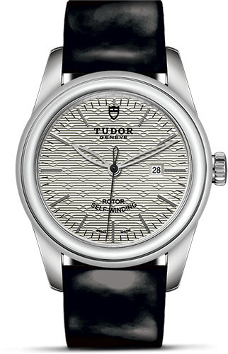 Tudor Glamour Date Watch - 31 mm Steel Case - Silver Jacquard Dial - Patent Leather Strap