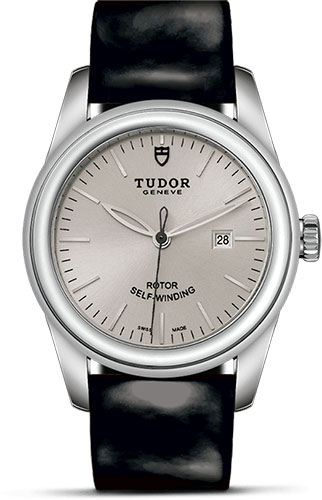 Tudor Glamour Date Watch - 31 mm Steel Case - Silver Dial - Patent Leather Strap