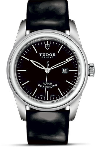 Tudor Glamour Date Watch - 31 mm Steel Case - Black Dial - Patent Leather Strap