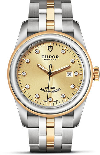 Tudor Glamour Date Watch - 31 mm Steel and Gold Case - Champagne Diamond Dial - Bracelet