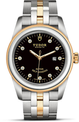 Tudor Glamour Date Watch - 31 mm Steel and Gold Case - Black Diamond Dial - Bracelet