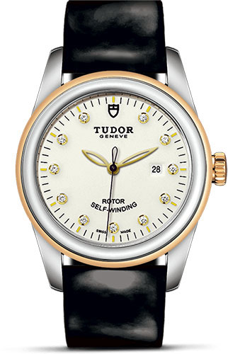 Tudor Glamour Date Watch - 31 mm Steel and Gold Case - Diamond Dial - Patent Leather Strap