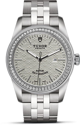 Tudor Glamour Date Watch - 31 mm Steel Case - Diamond Bezel - Silver Jacquard Dial