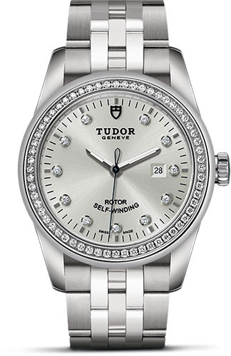 Tudor Glamour Date Watch - 31 mm Steel Case - Diamond Bezel - Silver Diamond Dial