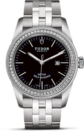 Tudor Glamour Date Watch - 31 mm Steel Case - Diamond Bezel - Black Dial