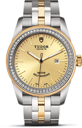 Tudor Glamour Date Watch - 31 mm Steel and Gold Case - Diamond Bezel - Champagne Dial - Bracelet