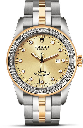 Tudor Glamour Date Watch - 31 mm Steel and Gold Case - Diamond Bezel - Champagne Diamond Dial - Bracelet