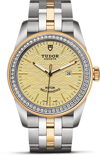Tudor Glamour Date Watch - 31 mm Steel and Gold Case - Diamond Bezel - Champagne Jacquard Dial - Bracelet